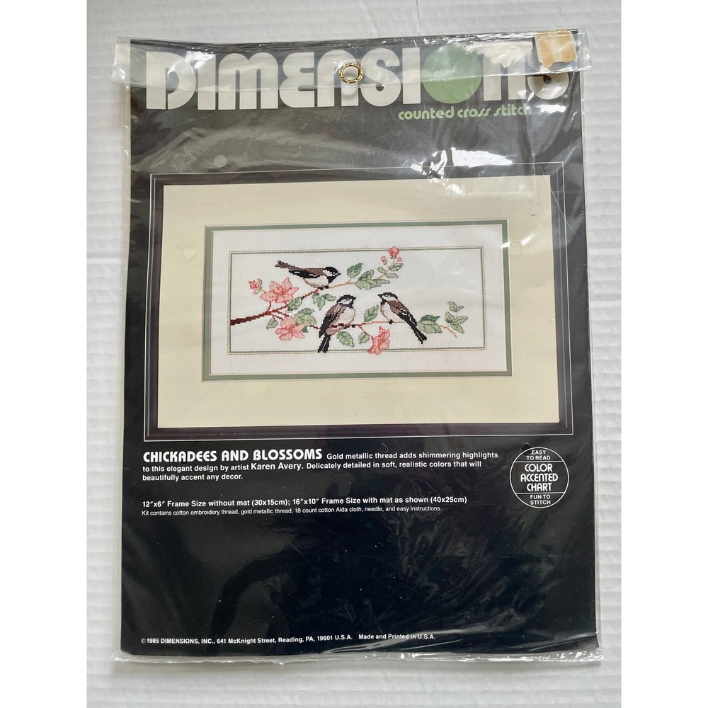 Dimensions Chickadees and Blossoms Counted Cross Stictch 1985 Bird Vintage